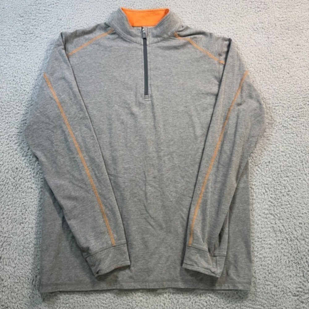 Tasc Performance Mens M Gray Orange Bamboo Organic‎ Cotton Quarter Zip Pullover